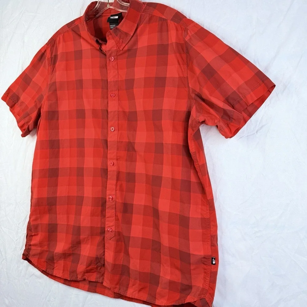The North Face Mens Plaid Short‎ Sleeve Button Down Monanock Shirt Red XXL